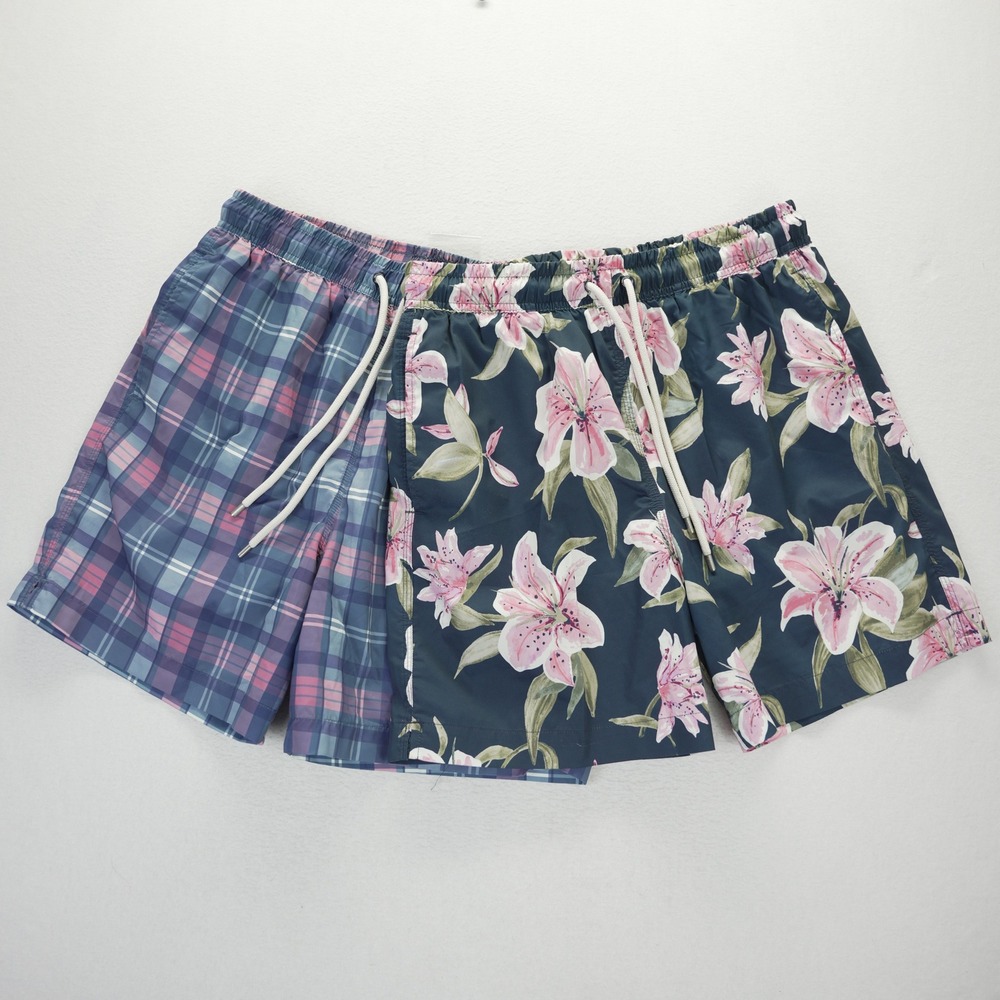 Brooks Brothers Mens Swim Trunks Lot of 2 Plaid Floral Blue Pink Size Medium